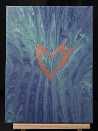 #0057 - Original 9x12 - Royal Blue and Turquoise with Rose Gold Heart