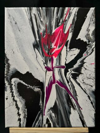 #0062 - Original 9x12 - Black and White with Neon Pink and Neon Purple Figure