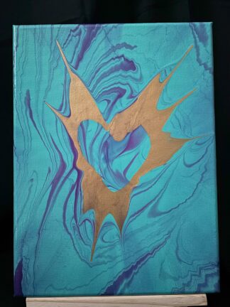 #0094 - Original 9x12 - Turquoise and Purple with Rose Gold Heart